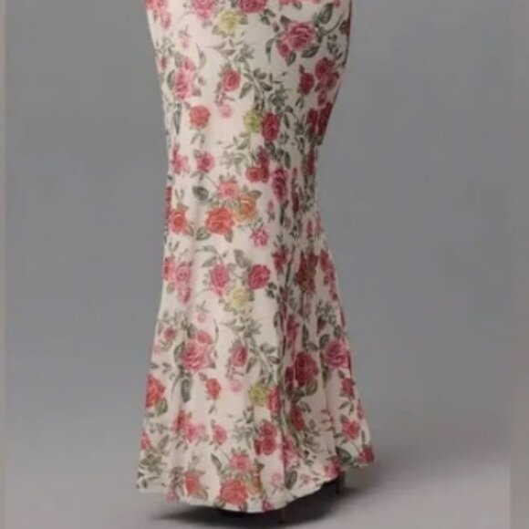 Anthropologie AFRM Off-The-Shoulder Maxi Dress Pink Roses Body-Con XXS Petite - Picture 4 of 10